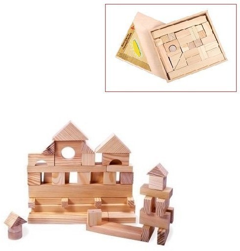 Деревянный конструктор, 35 деталей, неокрашенный, в деревянном ящике (PE117-13)