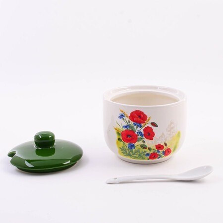 Сахарница с крышкой 520мл с ложкой Цветущие Маки LORAINE (60281)