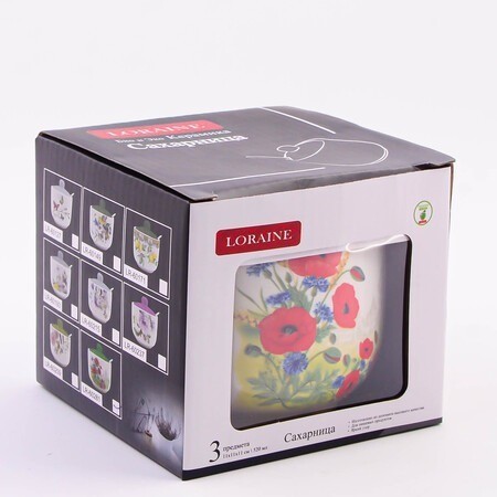 Сахарница с крышкой 520мл с ложкой Цветущие Маки LORAINE (60281)