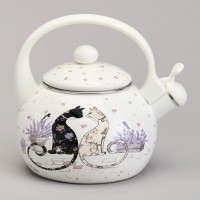 Чайник agness эмалированный со свистком серия &quot;lavender cats&quot;, 2,2 л (943-074)