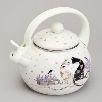 Чайник agness эмалированный со свистком серия &quot;lavender cats&quot;, 2,2 л (943-074)