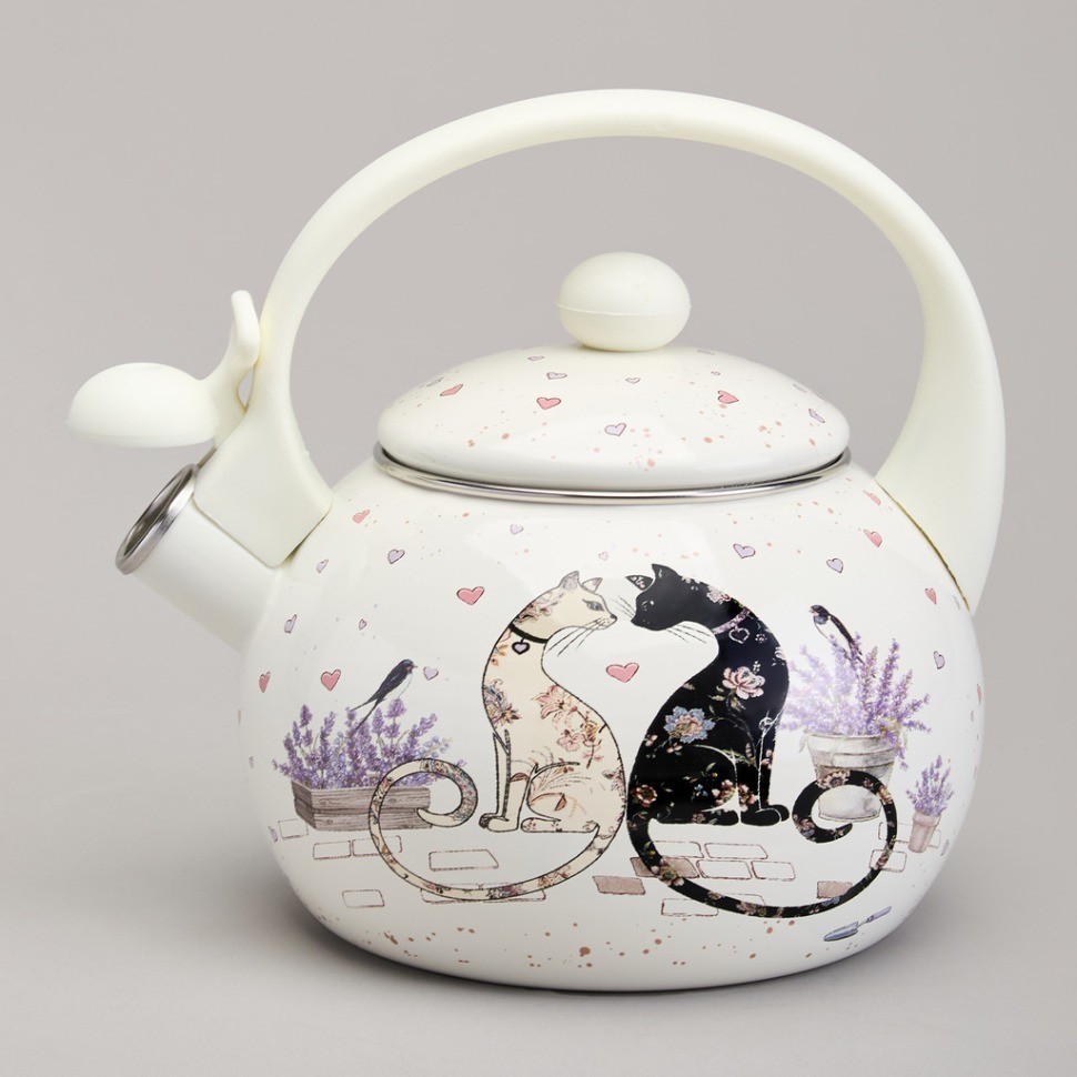 Чайник agness эмалированный со свистком серия "lavender cats", 2,2 л (943-074)