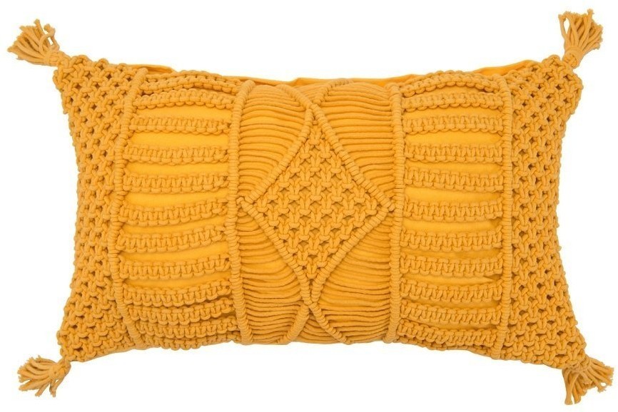 Чехол на подушку макраме горчичного цвета из коллекции ethnic, 35х60 см (73357)