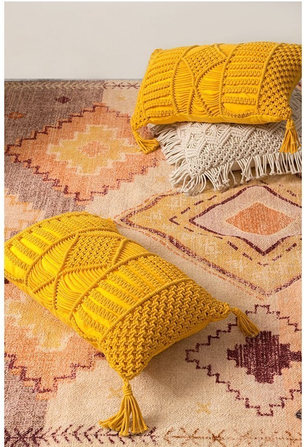 Чехол на подушку макраме горчичного цвета из коллекции ethnic, 35х60 см (73357)