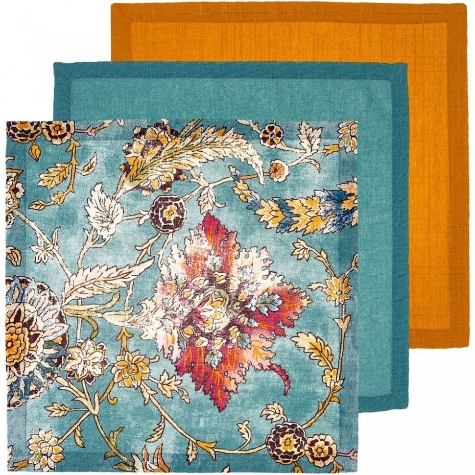 Набор салфеток из 3х шт 40х40, "антик",х/б 100%,бирюза+горчичный SANTALINO (850-603-51)
