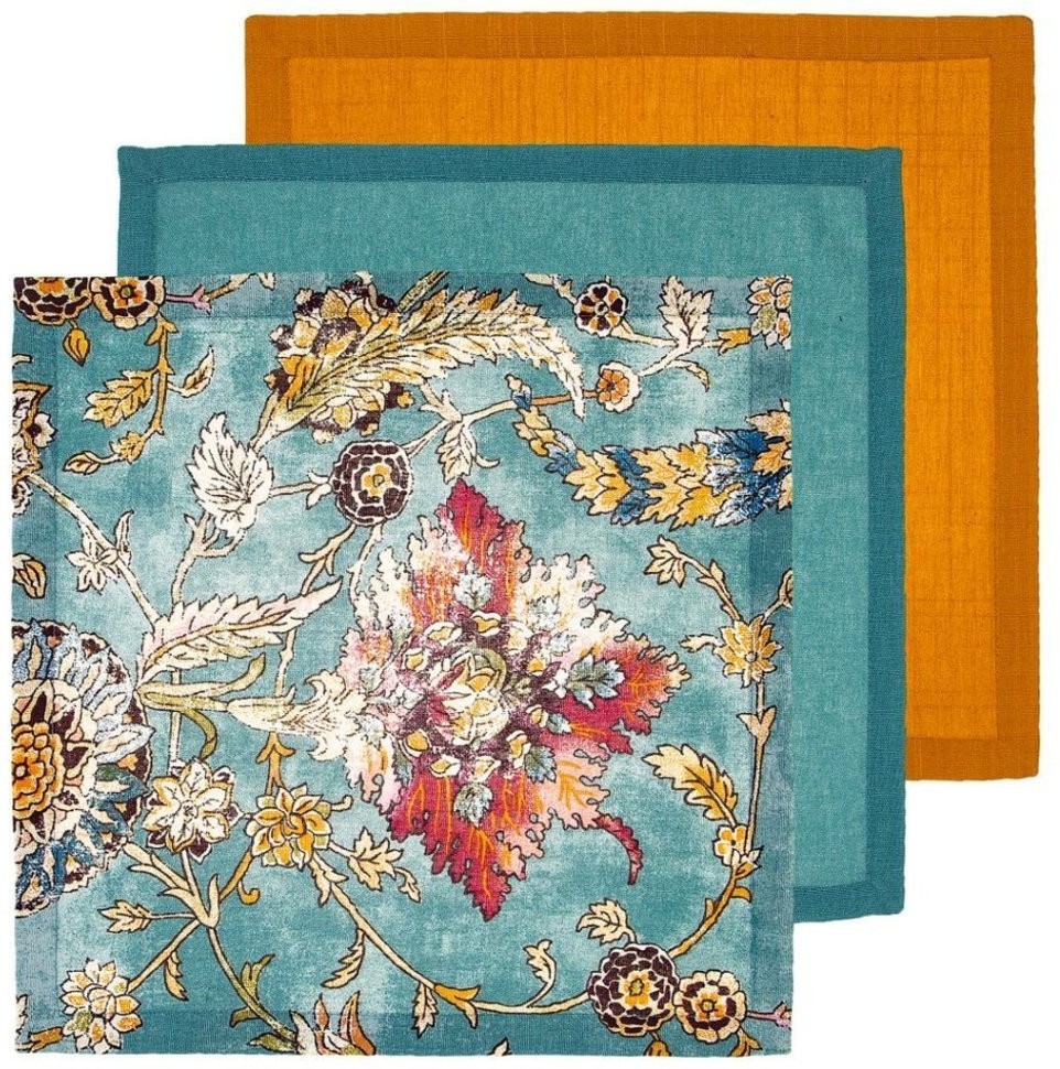 Набор салфеток из 3х шт 40х40, "антик",х/б 100%,бирюза+горчичный SANTALINO (850-603-51)