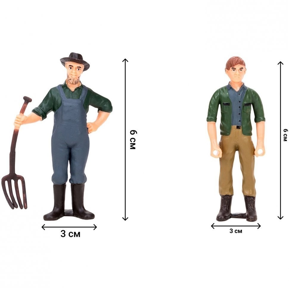 Игрушки фигурки в наборе серии "На ферме", 10 предметов (2 фермера, животные, ограждение-загон, телега, инвентарь) (ММ205-015)