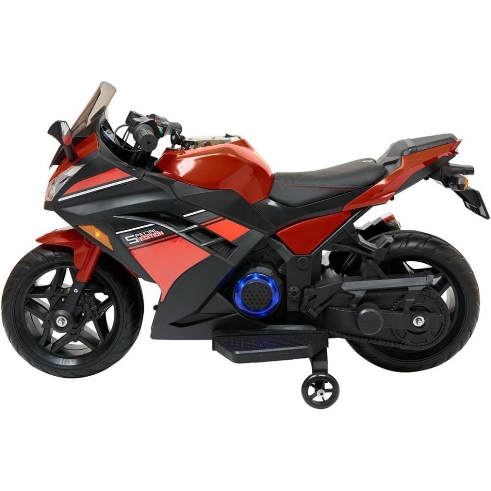 Детский электромотоцикл Kawasaki Ninja (12V, EVA, спидометр, ручка газа) (DLS07-SP-RED)