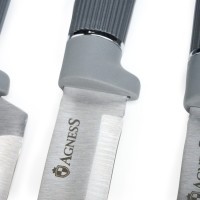 Набор agness из 12пр: 5 ножей,доска,подставка,половник,ложка,лопатка,шумовка,ложка для спагетти (671-214)