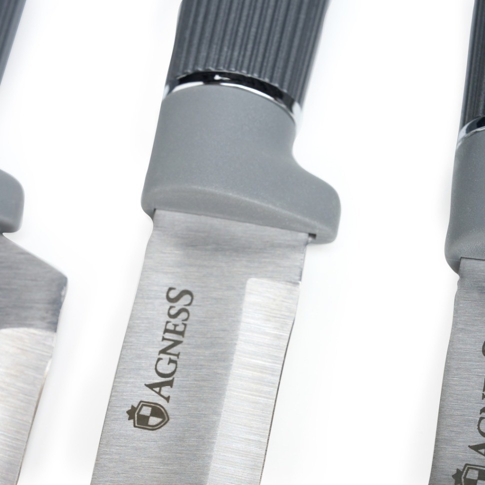 Набор agness из 12пр: 5 ножей,доска,подставка,половник,ложка,лопатка,шумовка,ложка для спагетти (671-214)