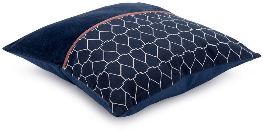 Чехол на подушку из хлопкового бархата с геометрическим принтом темно-синего цвета из коллекции ethnic, 45х45 см (73354)