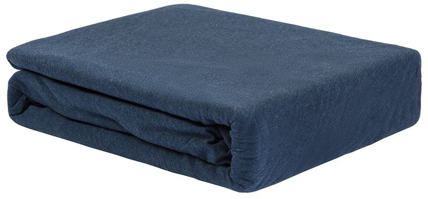 Простыня на резинке из хлопкового трикотажа темно-синего цвета из коллекции essential, 180х200х30 см (76113)