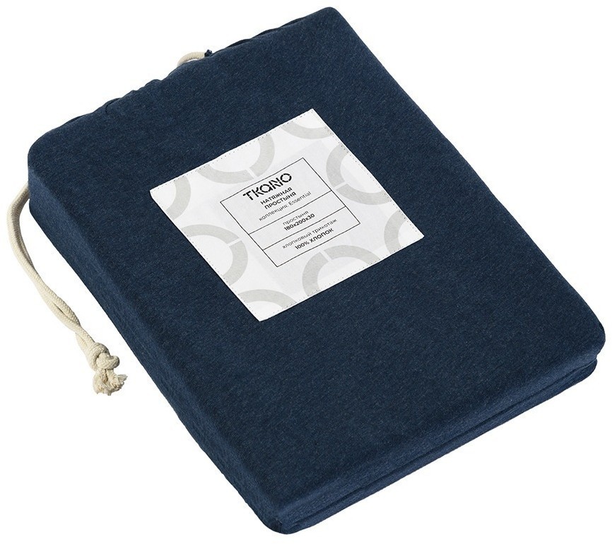 Простыня на резинке из хлопкового трикотажа темно-синего цвета из коллекции essential, 180х200х30 см (76113)