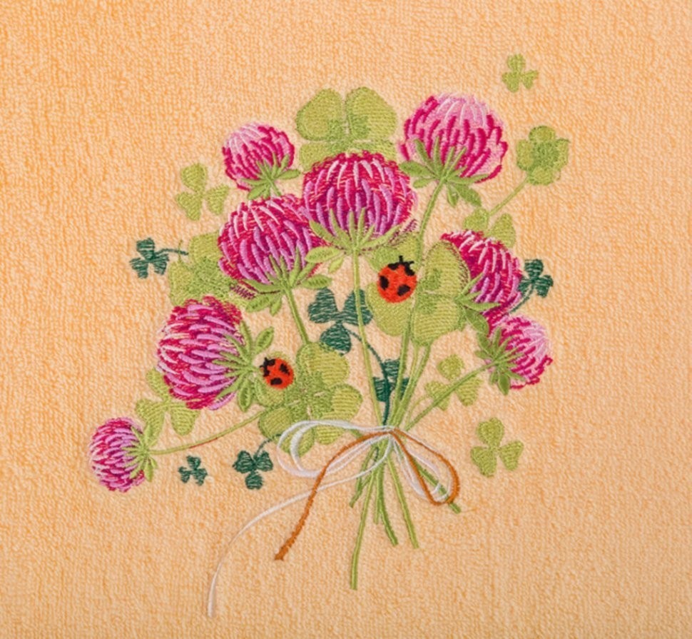 Полотенце "клевер",50х90см, махра, персиковый,вышивка,100% хлопок 400гр\м SANTALINO (850-330-79)