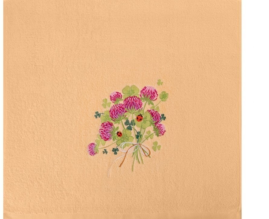 Полотенце "клевер",50х90см, махра, персиковый,вышивка,100% хлопок 400гр\м SANTALINO (850-330-79)