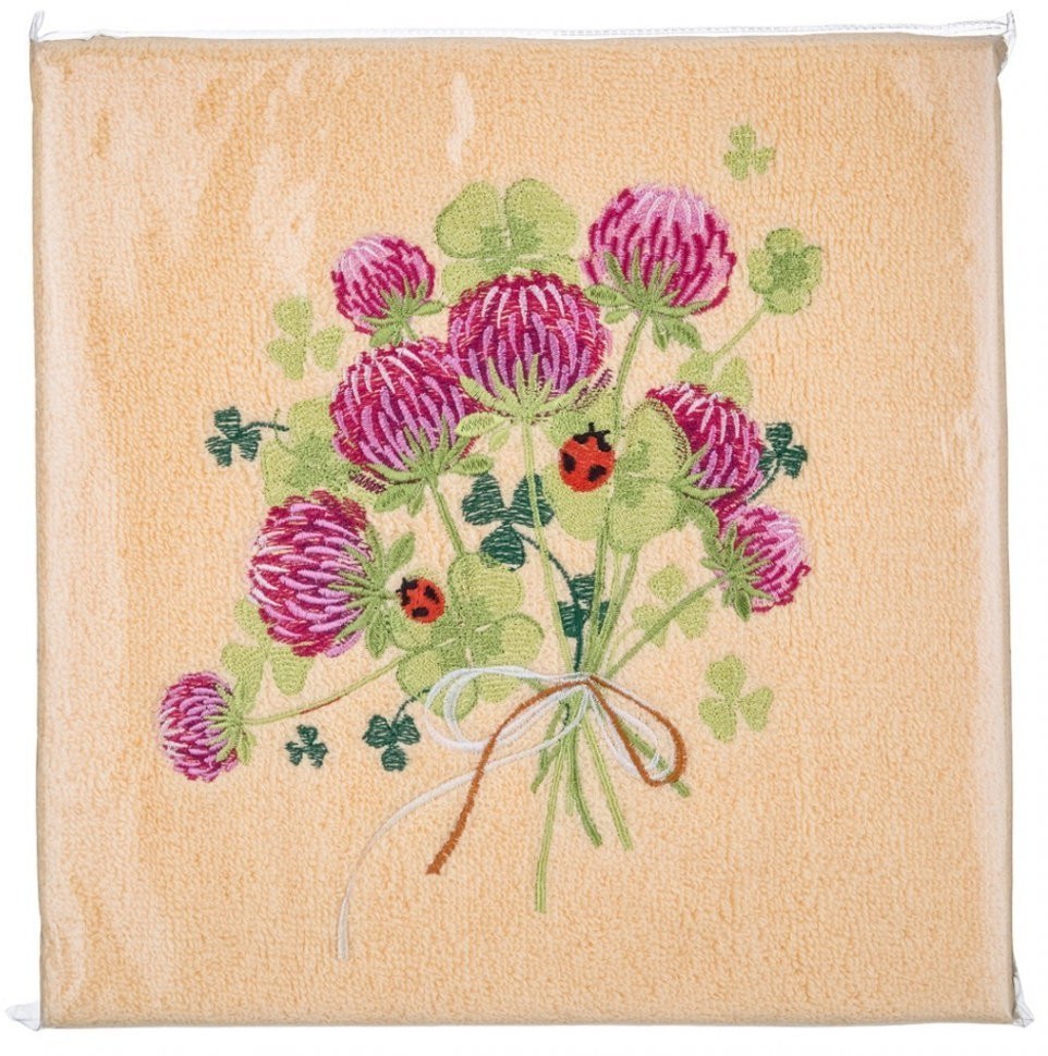 Полотенце "клевер",50х90см, махра, персиковый,вышивка,100% хлопок 400гр\м SANTALINO (850-330-79)