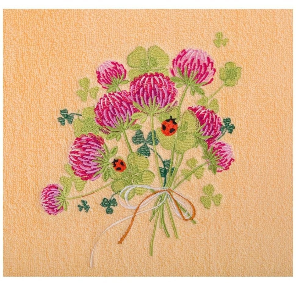 Полотенце "клевер",50х90см, махра, персиковый,вышивка,100% хлопок 400гр\м SANTALINO (850-330-79)