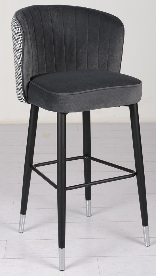 Cтул барный велюр серый 54*54*106см с ч/б спинкой (TT-00005116)