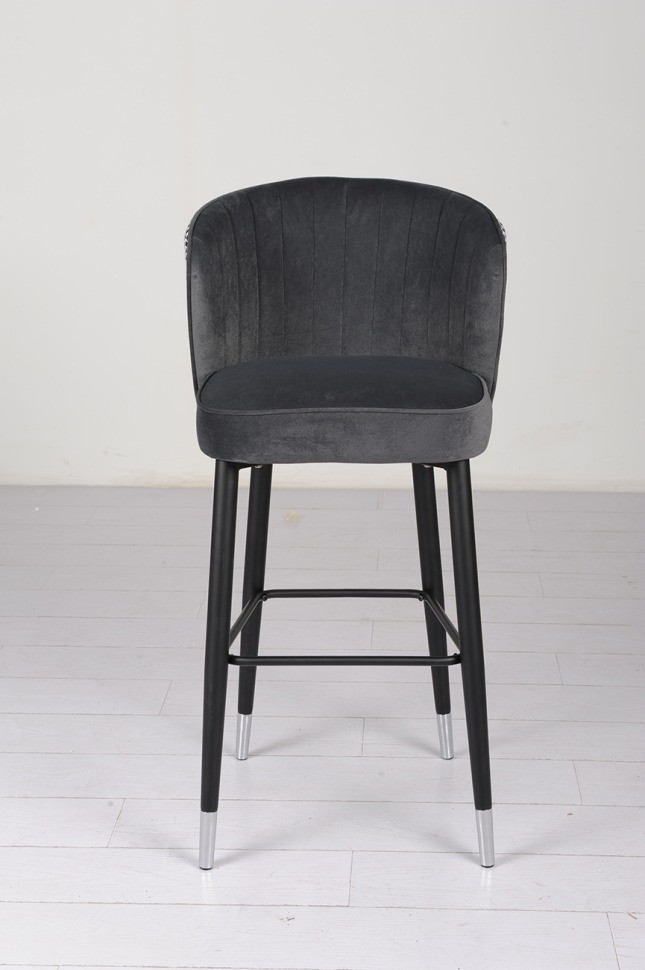 Cтул барный велюр серый 54*54*106см с ч/б спинкой (TT-00005116)