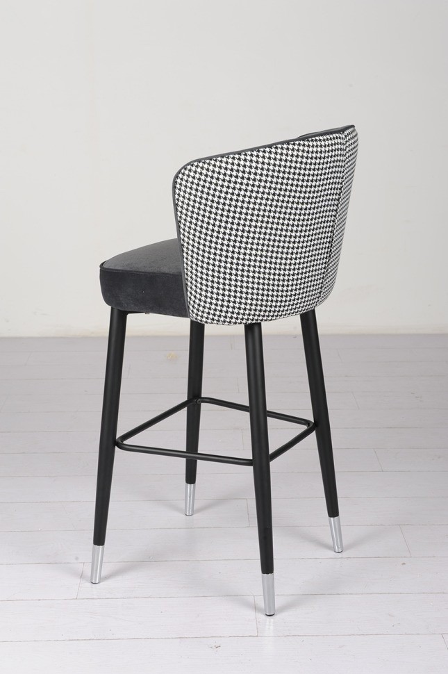 Cтул барный велюр серый 54*54*106см с ч/б спинкой (TT-00005116)