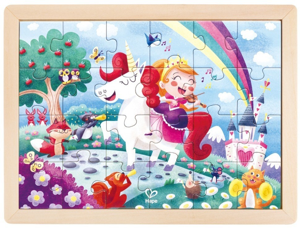 Пазл для детей "Единорог и принцесса - вместе навсегда", 2в1 (пазл и раскраска в рамке), серия "Умняша" (E1642_HP)