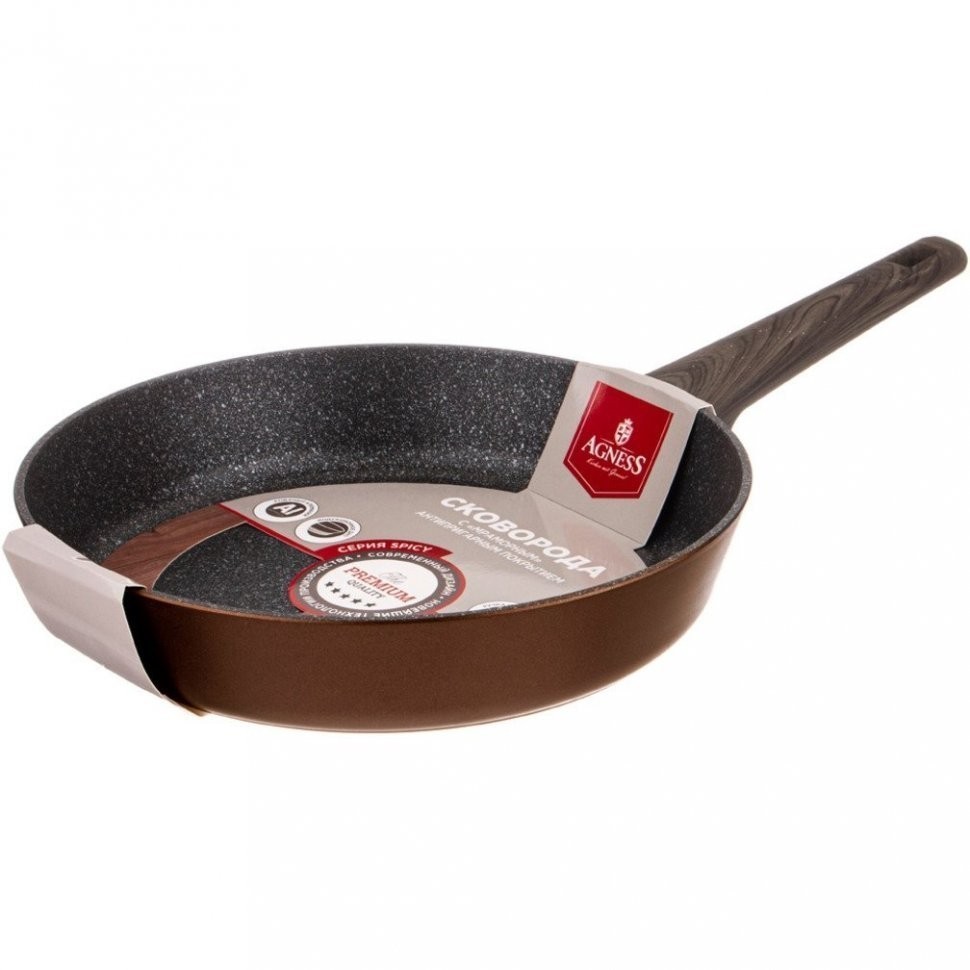 Сковорода agness "spicy" с "мраморным" антипригар.покрытием 28*5.8 см цвет: шоколад (947-553)
