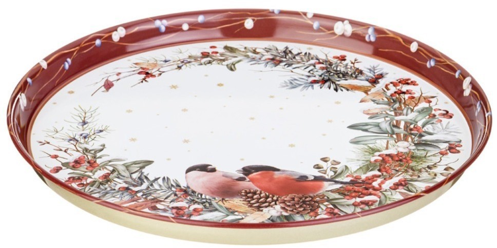 Поднос сервировочный agness коллекция "снегири" красный 33*2,1 см (898-237)