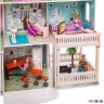 Деревянный кукольный домик "Поместье Виттория", с мебелью 36 предметов в наборе и с гаражом, свет, звук, для кукол 30 см (PD318-18)