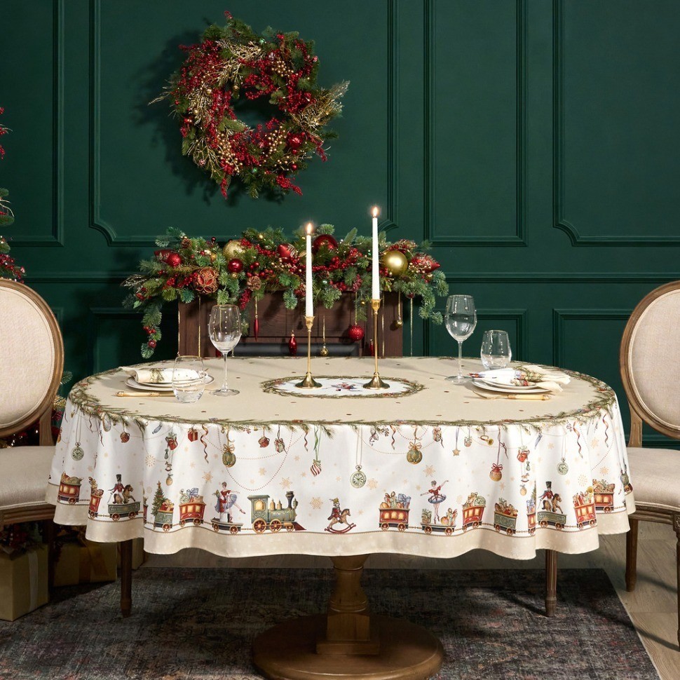 Скатерть  овальная  "щелкунчик" ,140х300см ,бежевый ,100%хлопок ,твил Lefard (850-757-42)