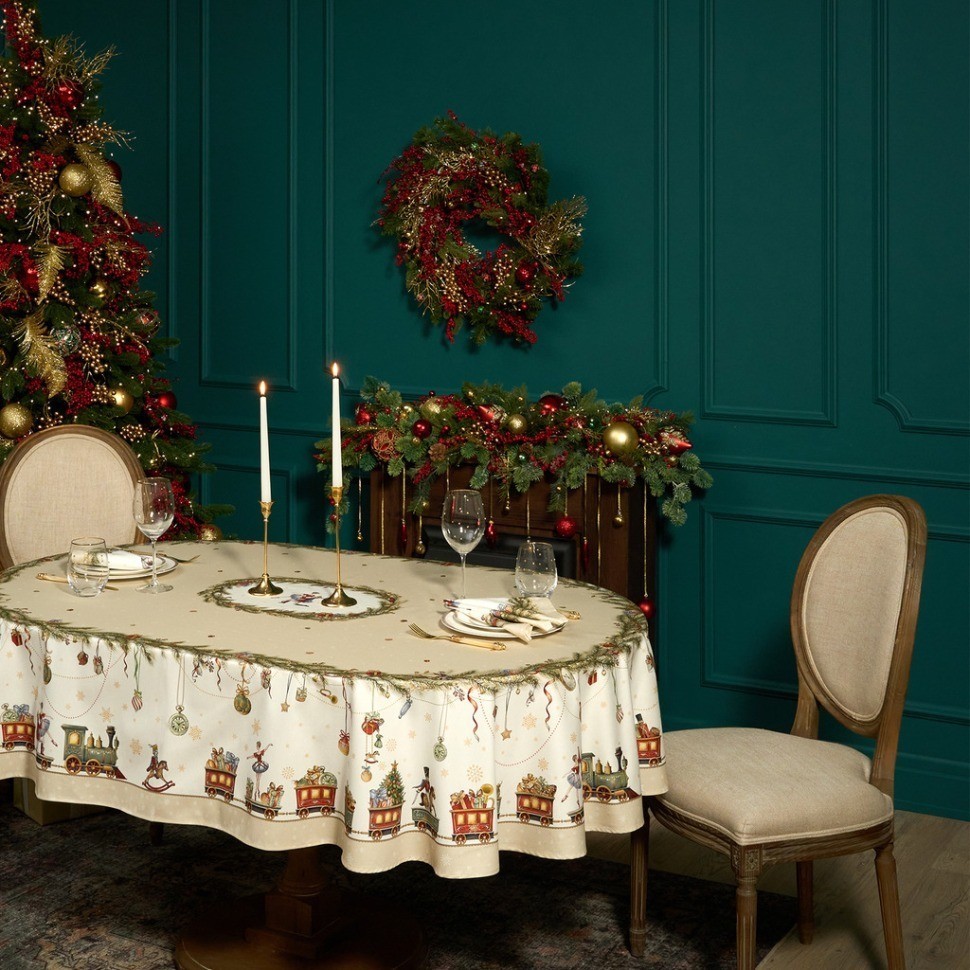 Скатерть  овальная  "щелкунчик" ,140х300см ,бежевый ,100%хлопок ,твил Lefard (850-757-42)