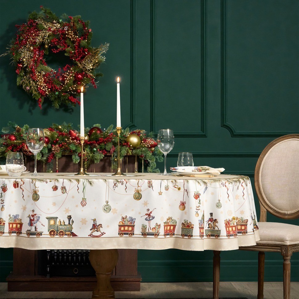 Скатерть  овальная  "щелкунчик" ,140х300см ,бежевый ,100%хлопок ,твил Lefard (850-757-42)