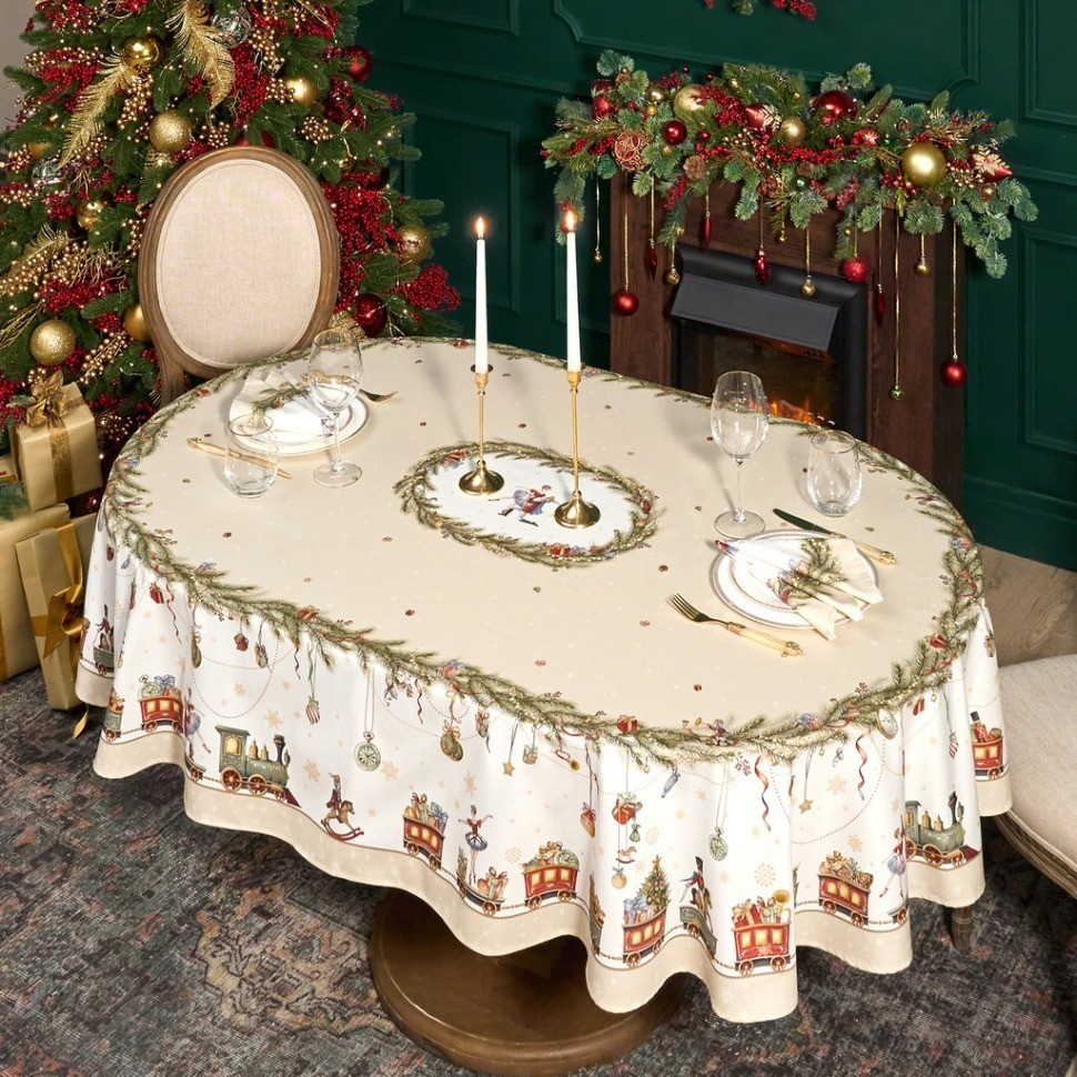 Скатерть  овальная  "щелкунчик" ,140х300см ,бежевый ,100%хлопок ,твил Lefard (850-757-42)