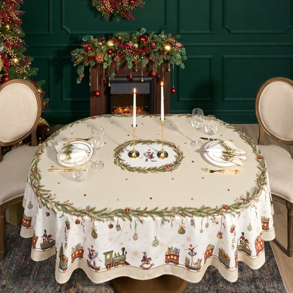 Скатерть  овальная  "щелкунчик" ,140х300см ,бежевый ,100%хлопок ,твил Lefard (850-757-42)