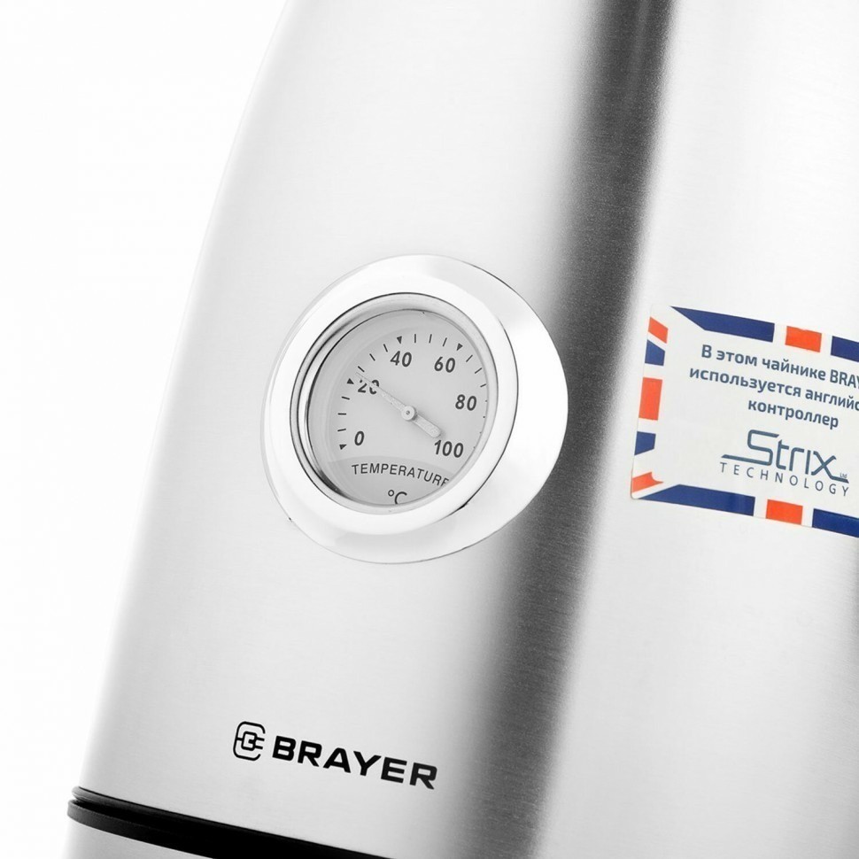 Чайник с термометром BRAYER BR1022 1,8 л 2200 Вт закр нагр элемент сталь 456063 (94110)
