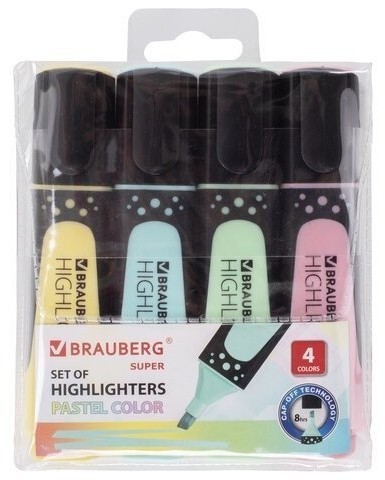 Набор текстовыделителей Brauberg Super Pastel 1-5 мм 4 цвета 151756 (3) (86718)