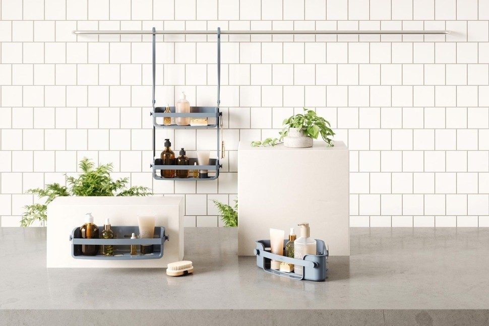 Органайзер для душа flex adhesive угловой, голубой (79969)