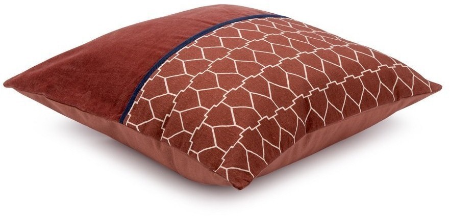 Чехол на подушку из хлопкового бархата с геометрическим принтом терракотового цвета из коллекции ethnic, 45х45 см (73355)
