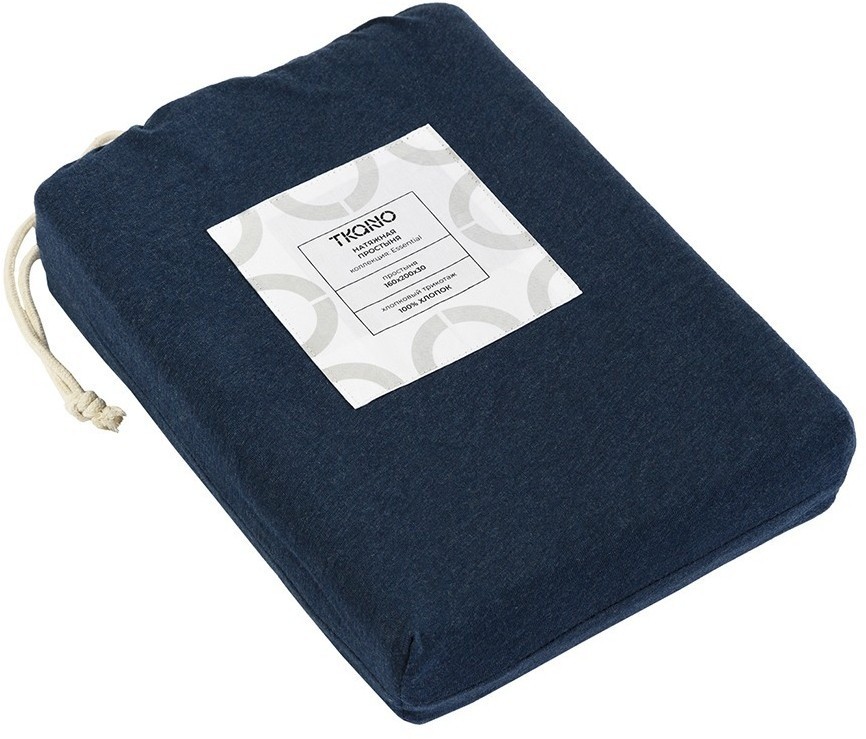 Простыня на резинке из хлопкового трикотажа темно-синего цвета из коллекции essential, 160х200х30 см (76112)