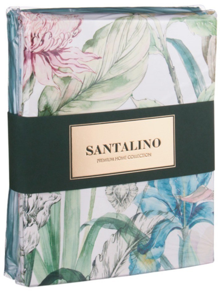 Кпб 2-х спальный "эдем",хлопок 100%,цветы+бирюза,под175*215 -1шт., пр 240*240 -1шт., нав 70*50*5-2шт SANTALINO (985-252)