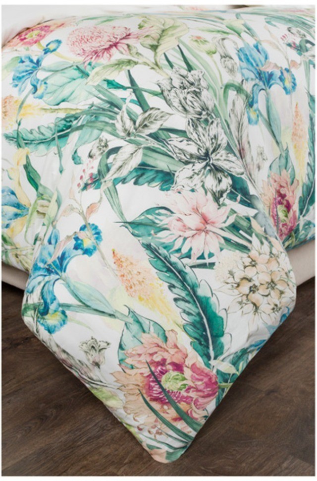 Кпб 2-х спальный "эдем",хлопок 100%,цветы+бирюза,под175*215 -1шт., пр 240*240 -1шт., нав 70*50*5-2шт SANTALINO (985-252)