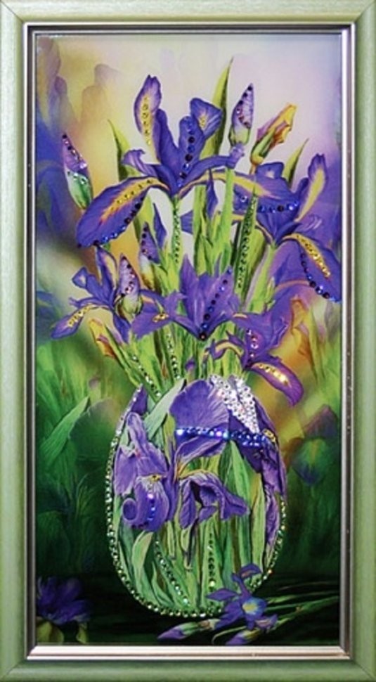 Картина Букет ирисов малая с кристаллами Swarovski (1576)