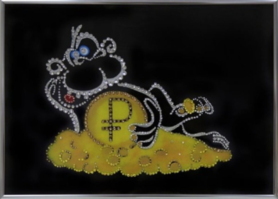 Картина Обезьяна с рублем с кристаллами Swarovski (1678)