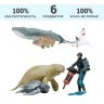 Фигурки игрушки серии "Мир морских животных": Серый кит, ламантин, акула, кожистая черепаха, рыба групер, дайвер (набор из 5 фигурок животных и 1 чел (ММ203-028)