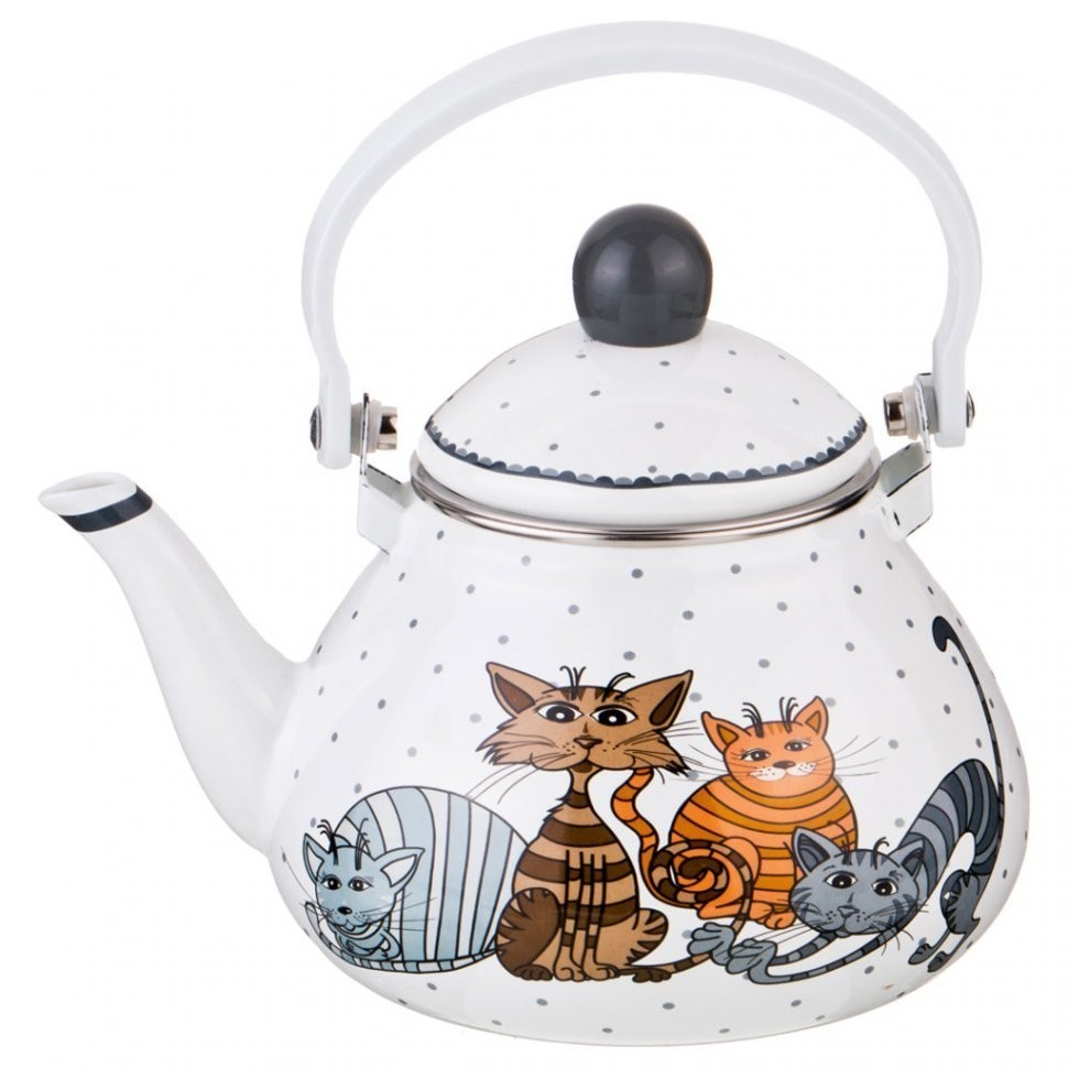 Чайник agness эмалированны со съемным фильтром из нжс, озорные коты, 1,3л, подходит для индукц. плит Agness (934-356)