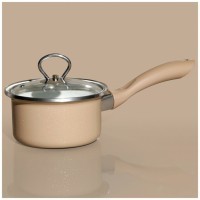 Ковш эмалир. со стекл. крышкой с эффектом металлик серия &quot;deluxe&quot; цв:кофейный 1,1 л. 14х8,5 см Agness (901-085)