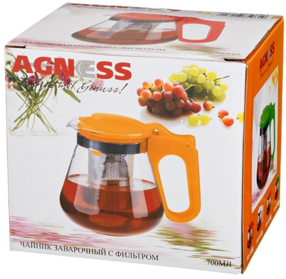 Заварочный чайник agness с фильтром из нжс 700 мл. Agness (885-063)