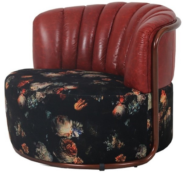 Пуф C0282A-02-1D/#B52#191059-05, текстиль, кожа, нержавеющая сталь, Red, ROOMERS FURNITURE