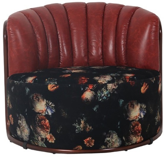 Пуф C0282A-02-1D/#B52#191059-05, текстиль, кожа, нержавеющая сталь, Red, ROOMERS FURNITURE
