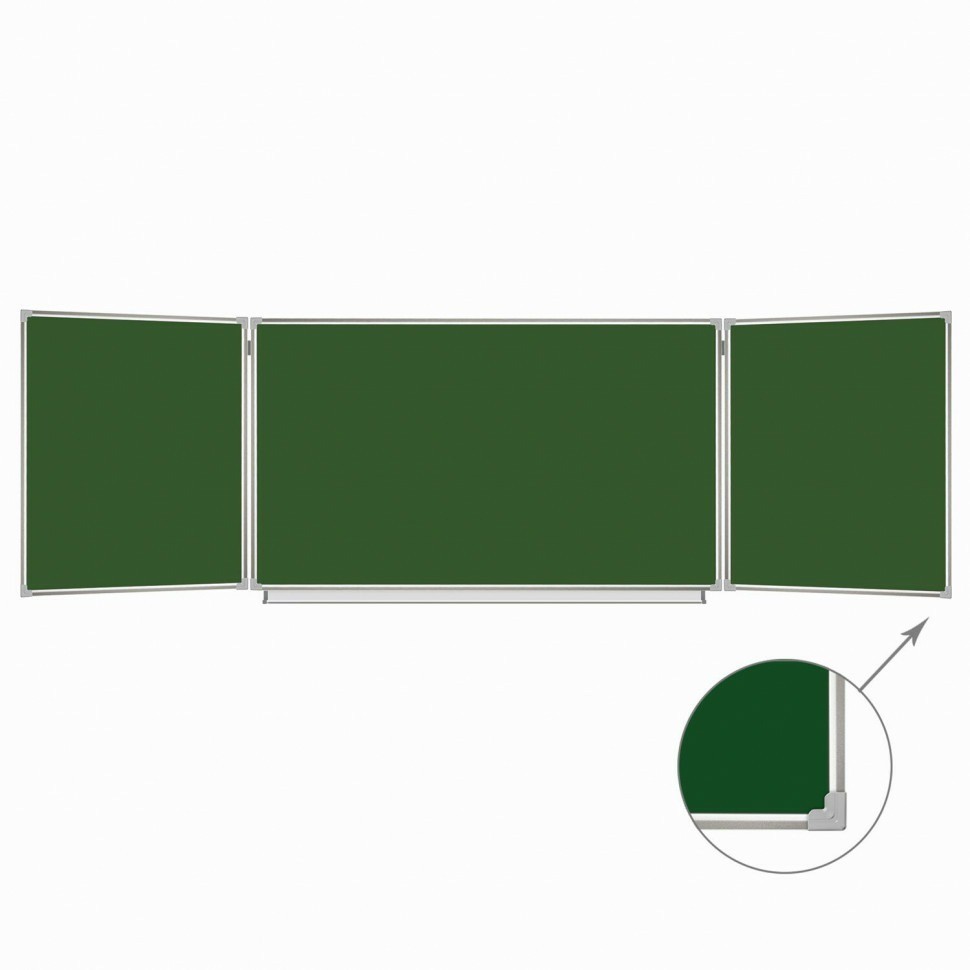 Доска для мела магнитная 3 элемент. 100х150/300 см 5 раб. поверхн. зеленая Brauberg 231707 (89584)