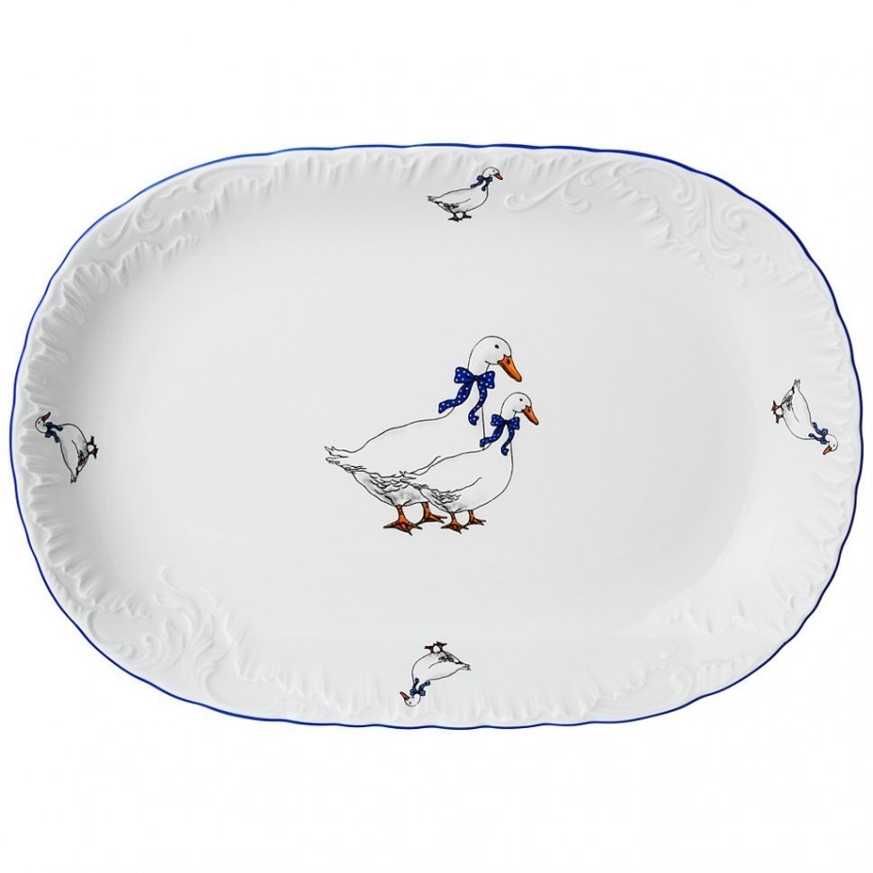 Блюдо овальное рококо "гуси" 29*20,5 см мал.уп. 6шт без упак Cmielow (676-030)